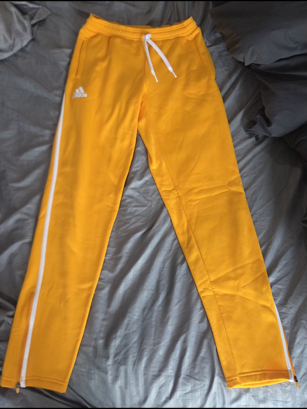 Adidas Yellow Track Pants with Side Stripes